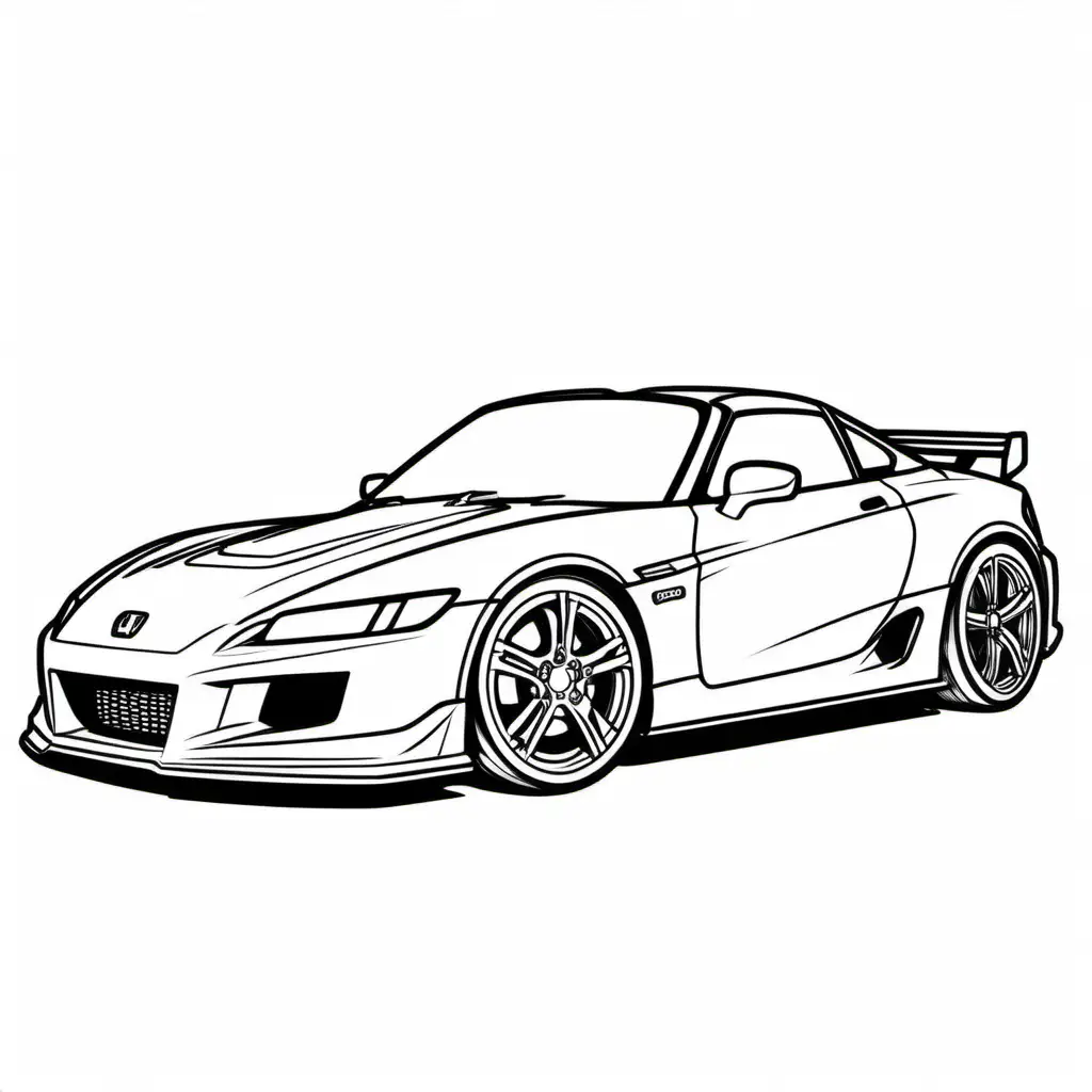 Honda Sports Car Coloring Page Detailed Black and White Line Art