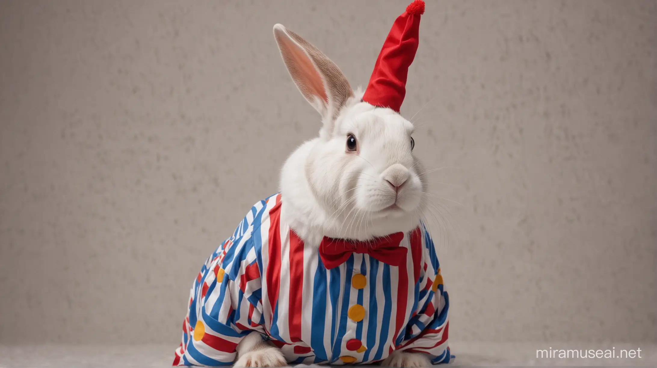 Adorable Rabbit Wearing a Colorful Clown Costume