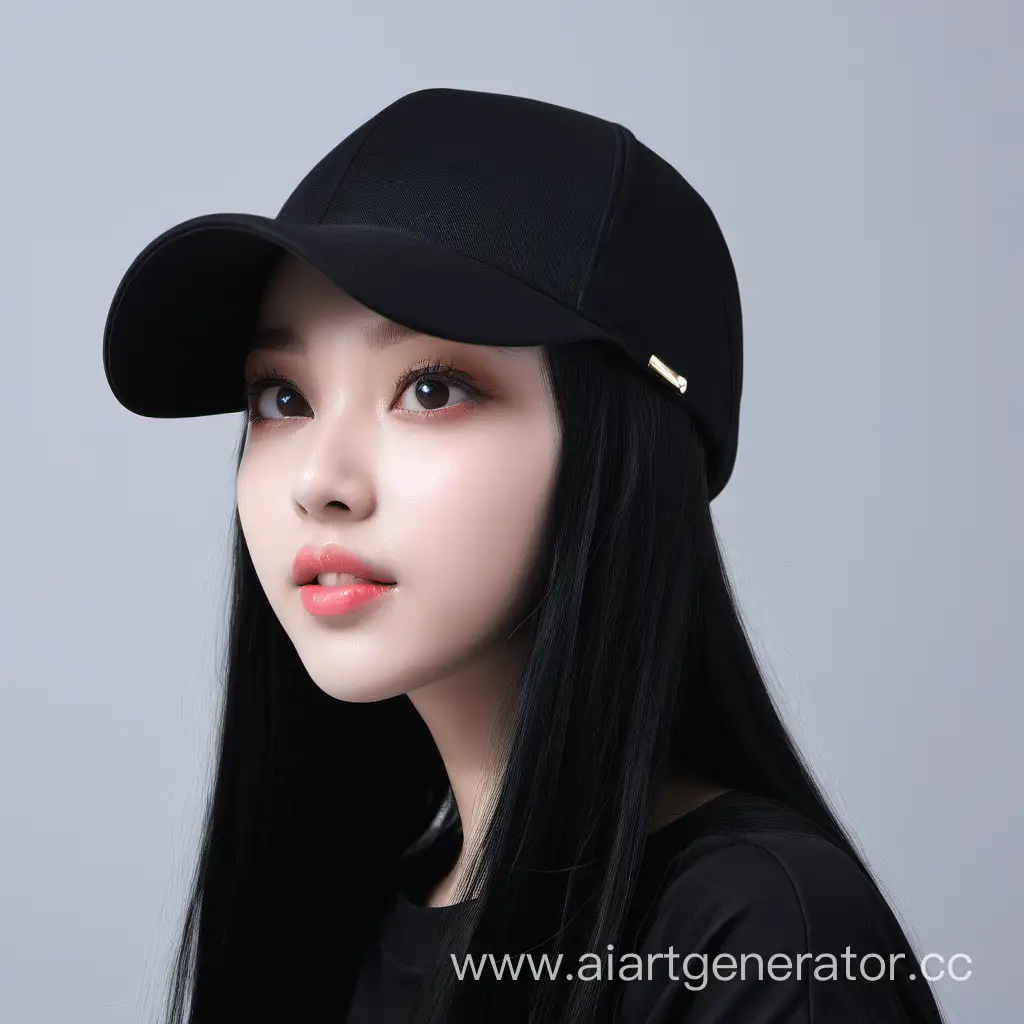 Adorable-Girl-with-Black-Hair-Wearing-a-Stylish-Cap
