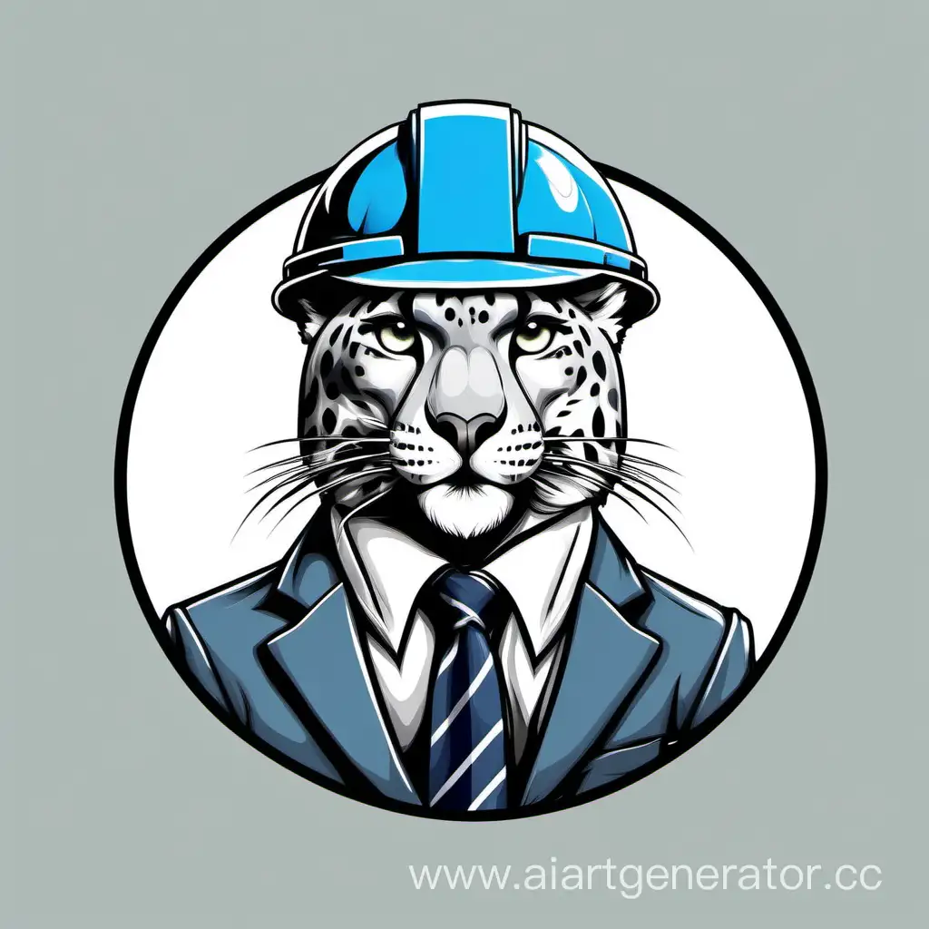 Snow-Leopard-in-Hard-Hat-and-Tie-on-White-Background