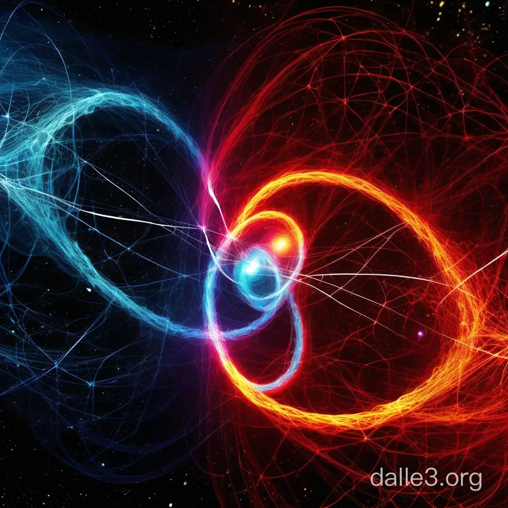 Quantum Entanglement Art Cosmic Bond Between Red and Blue Particles ...