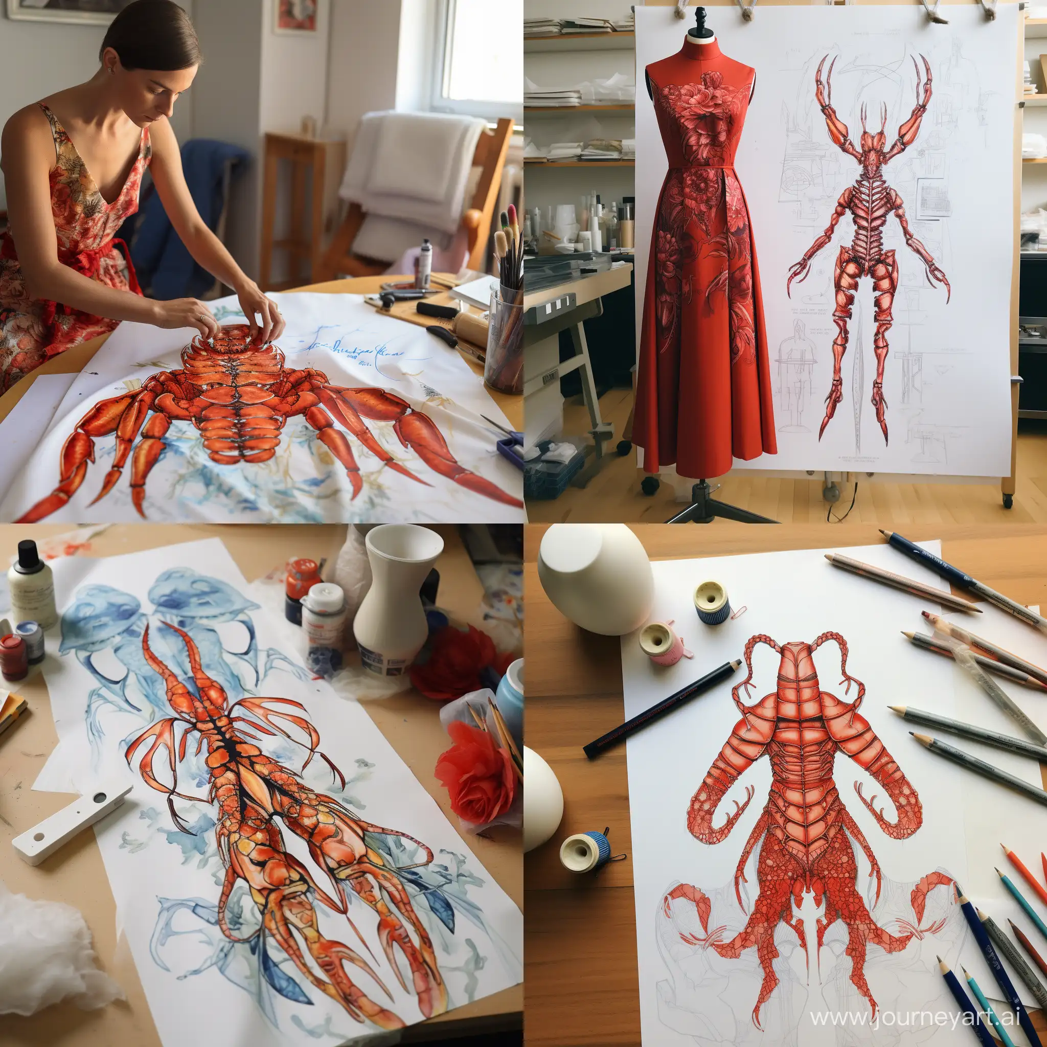 Elegant-Long-Dress-with-Lobster-Pattern-Design-Fashion-Art