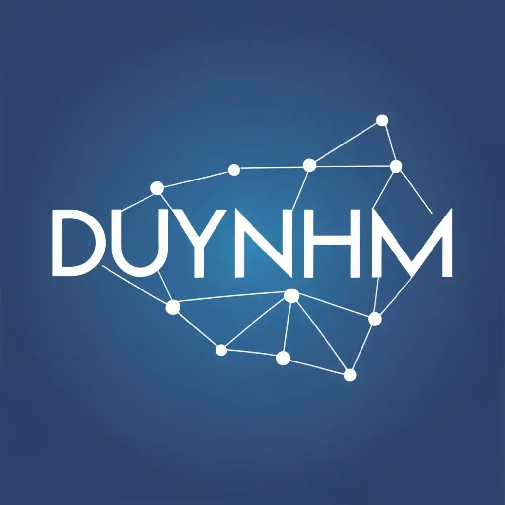 logo, connected dot line, blue style, beautiful light, with the text "duynhm", typography, be used in Technology industry