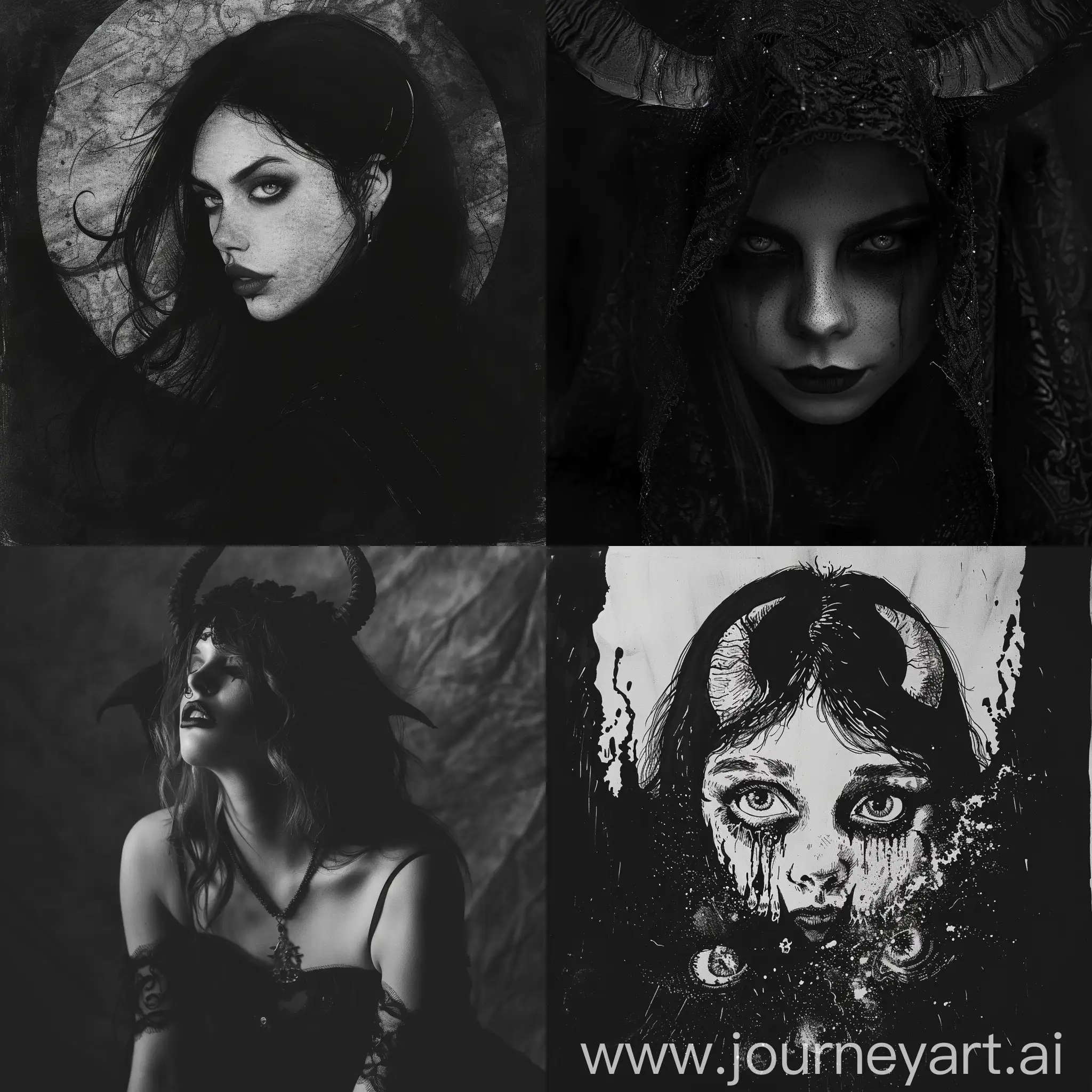 creepy, girl, black and white, satan, dark