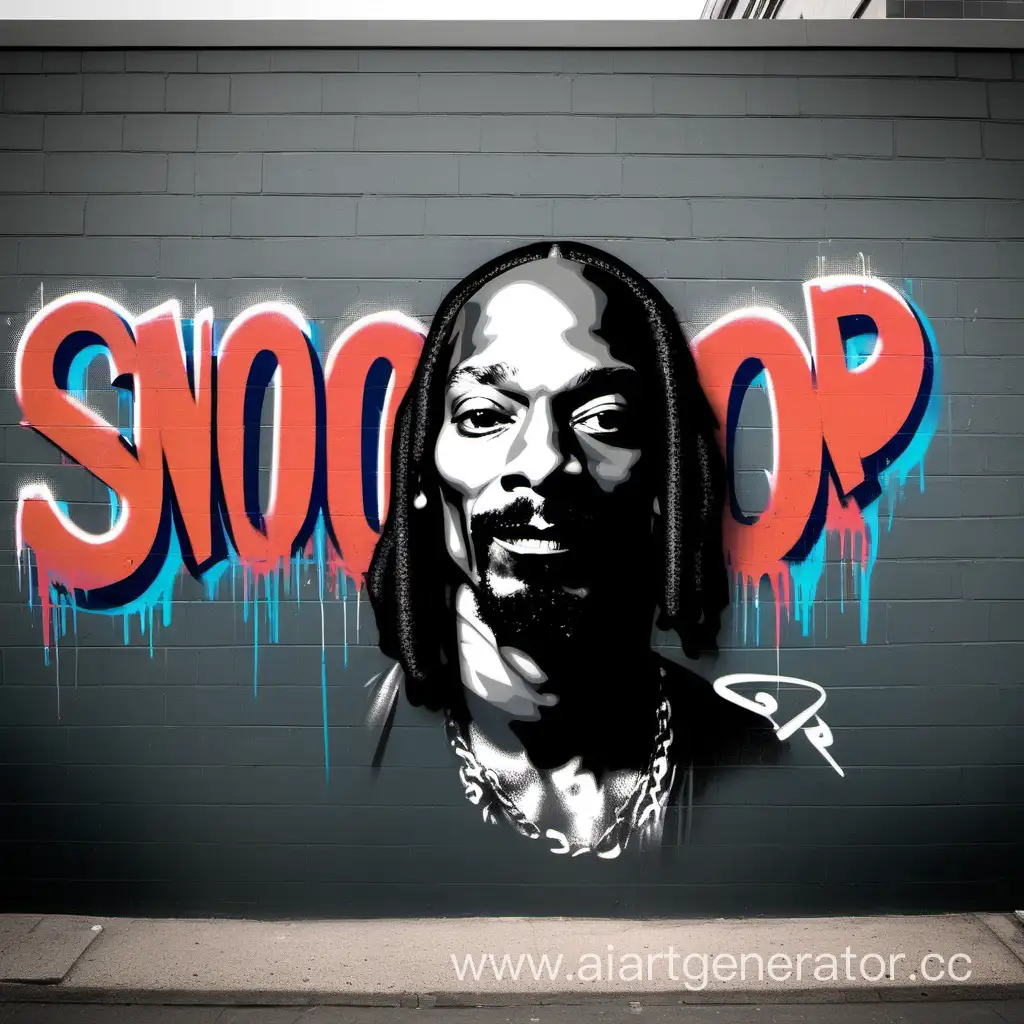 Граффити на стене с лицом Снуп Дога и надписью под ней Snoop Ton