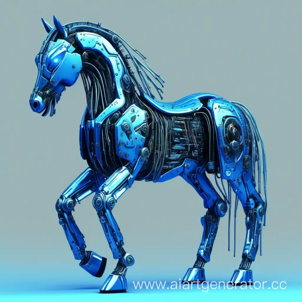 Futuristic-Blue-Cyber-Horse-Galloping-Through-Digital-Landscape