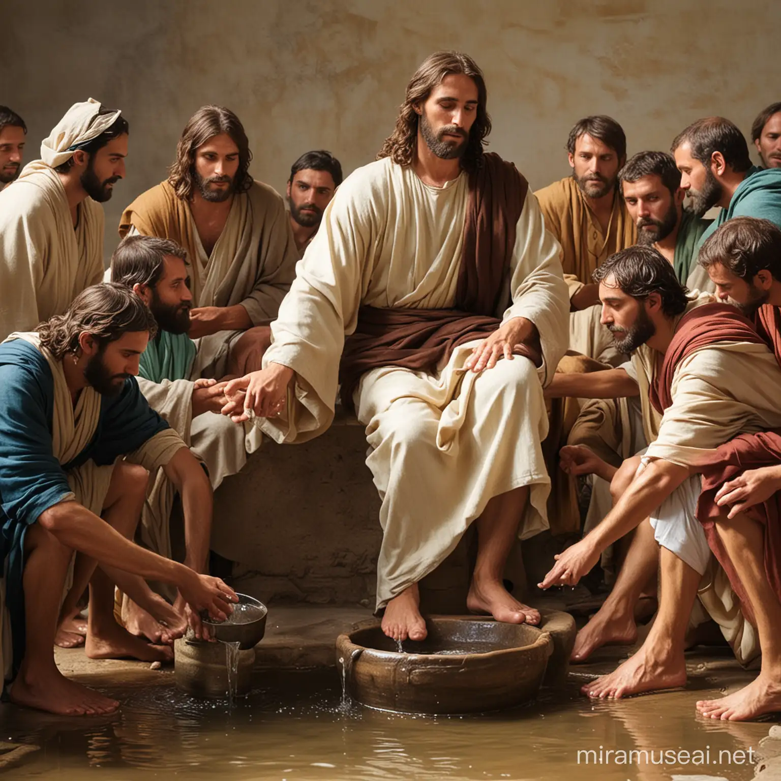 Jesus and Disciples in a Humble Foot Washing Ceremony