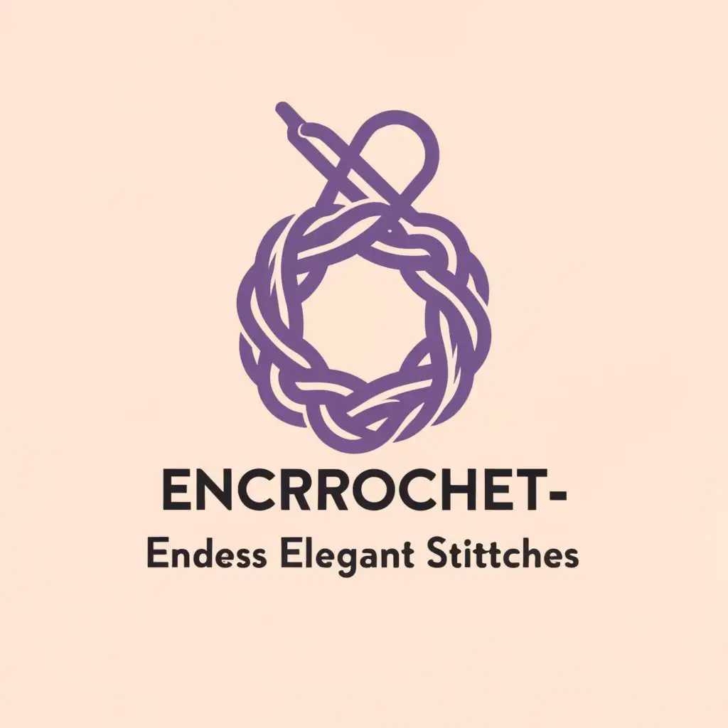 a logo design,with the text encrochet-endless elegant stiches, main symbol: crochet hook in middle,endles loop, yarn, crochet hook lavender color,complex,clear background