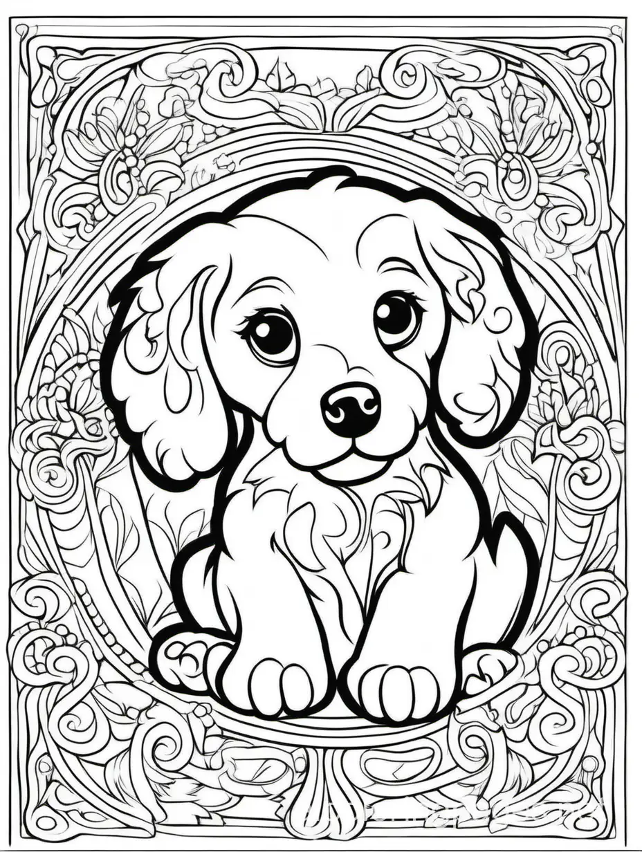 Elaborate-Puppy-Coloring-Page-Highly-Detailed-Line-Art-for-Fine-Art-Masterpiece
