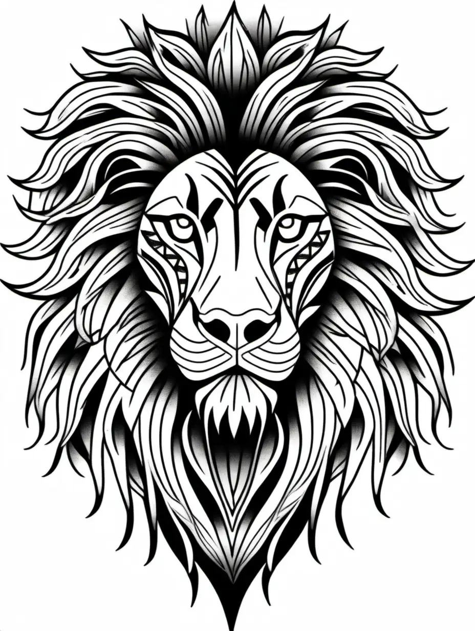 Modern lion tattoo in black and white. Coloring book style. 