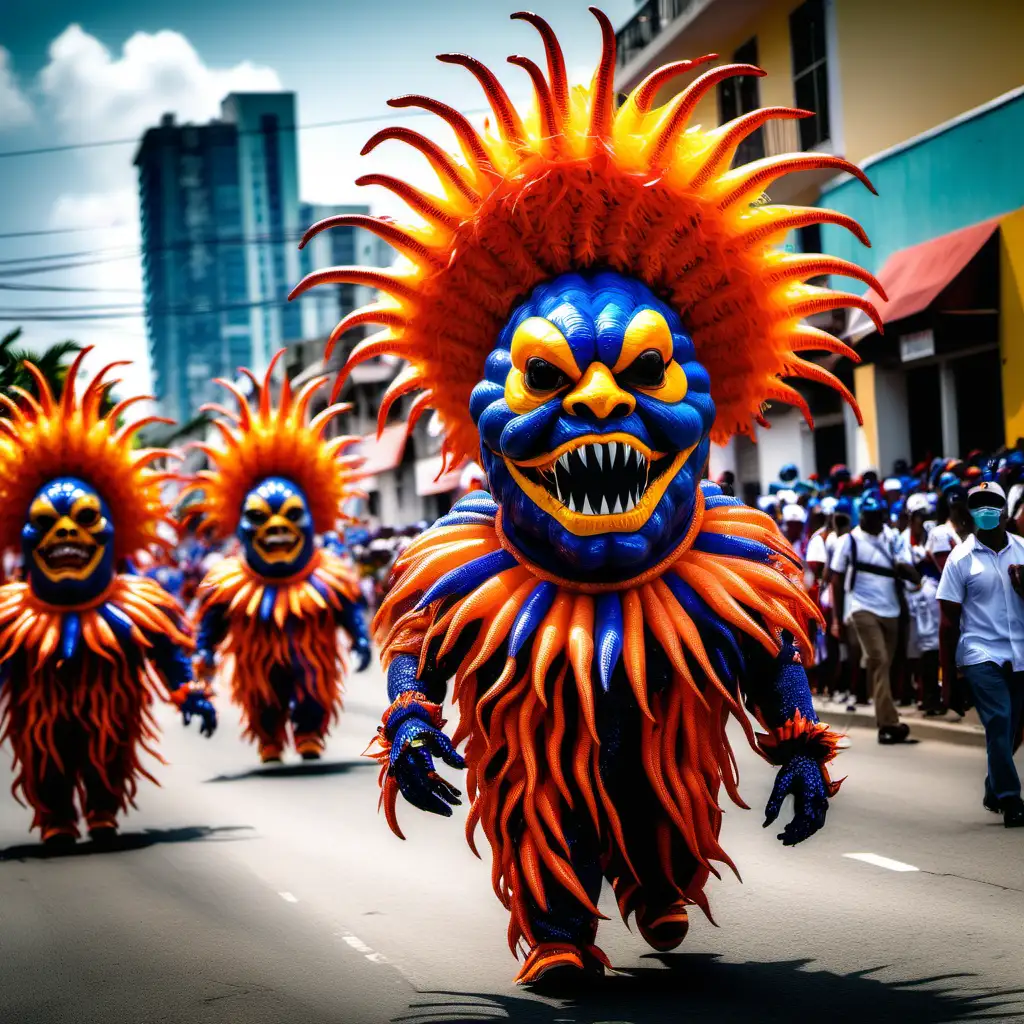 Dominikanischer Karnevalszug, traditionelle Dominikanische Karnevalsmonster, Bunt, promo, Werbung
