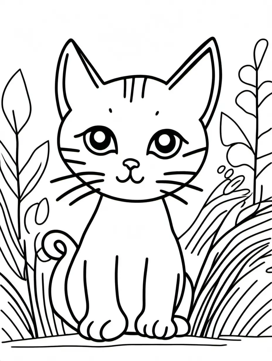 extremely simple black line drawing of a cat, coloring book for toddlers, no border