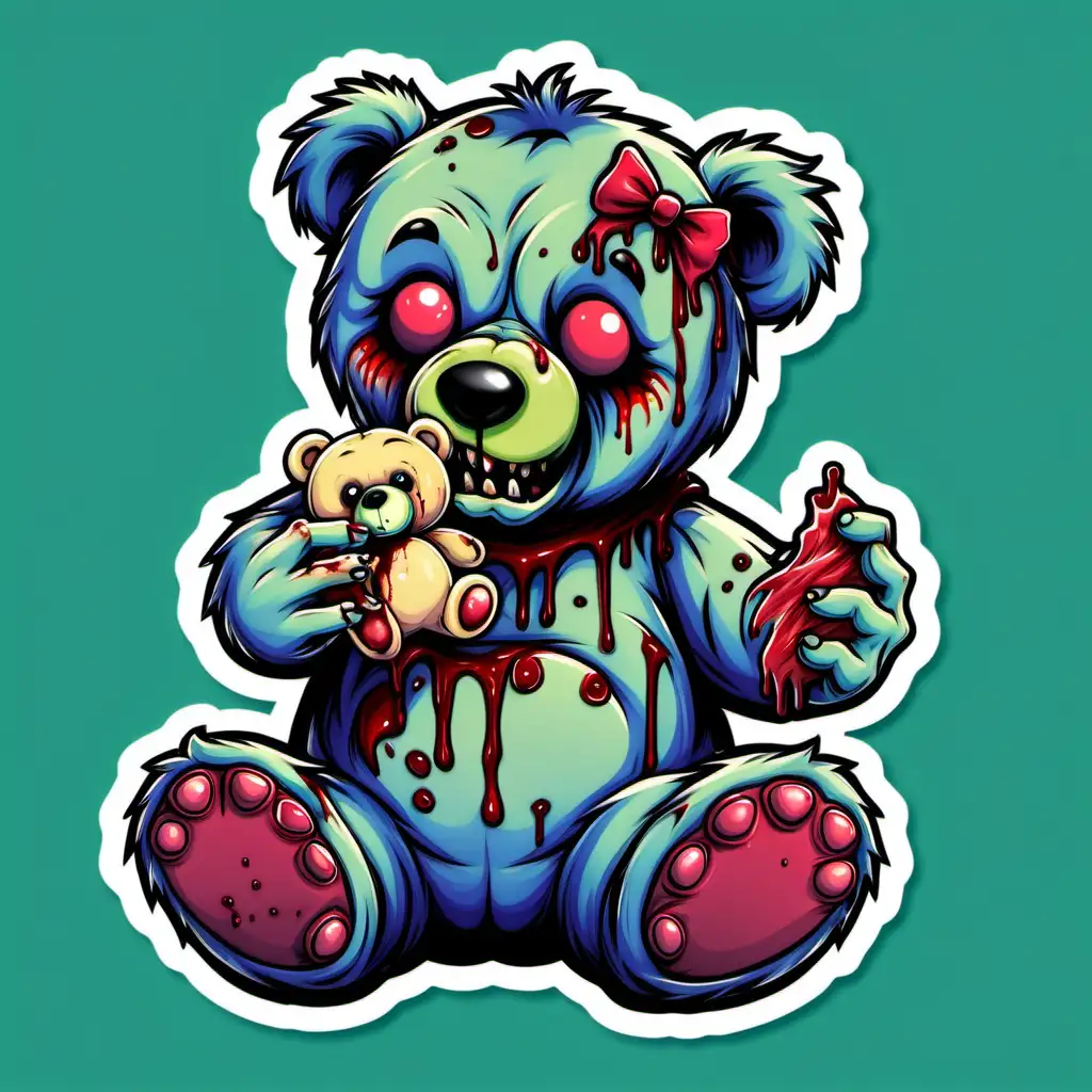 Creepy Zombie Teddy Bear Devouring a Carebear Sticker