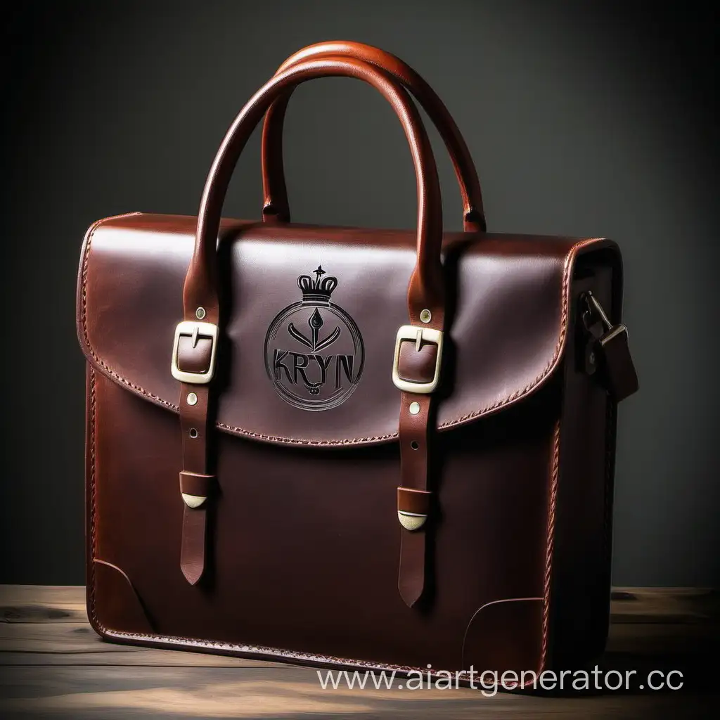 Винтажный портфель, сумка с ручками из натуральной кожи с логотипом "КРЕЙН - кожаные изделия"
