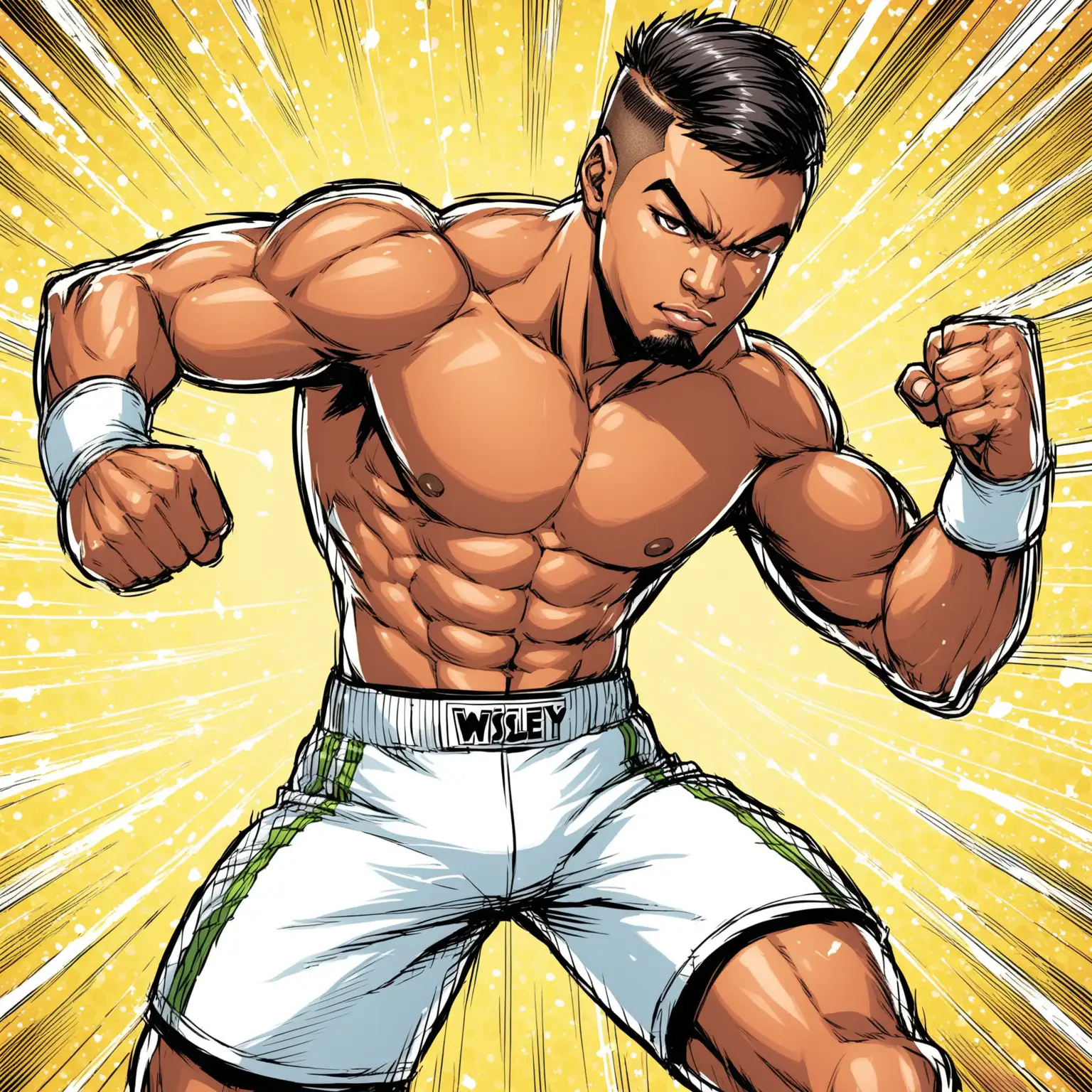 Comic Style Boxer with Wisley Snipe Features in White Shorts