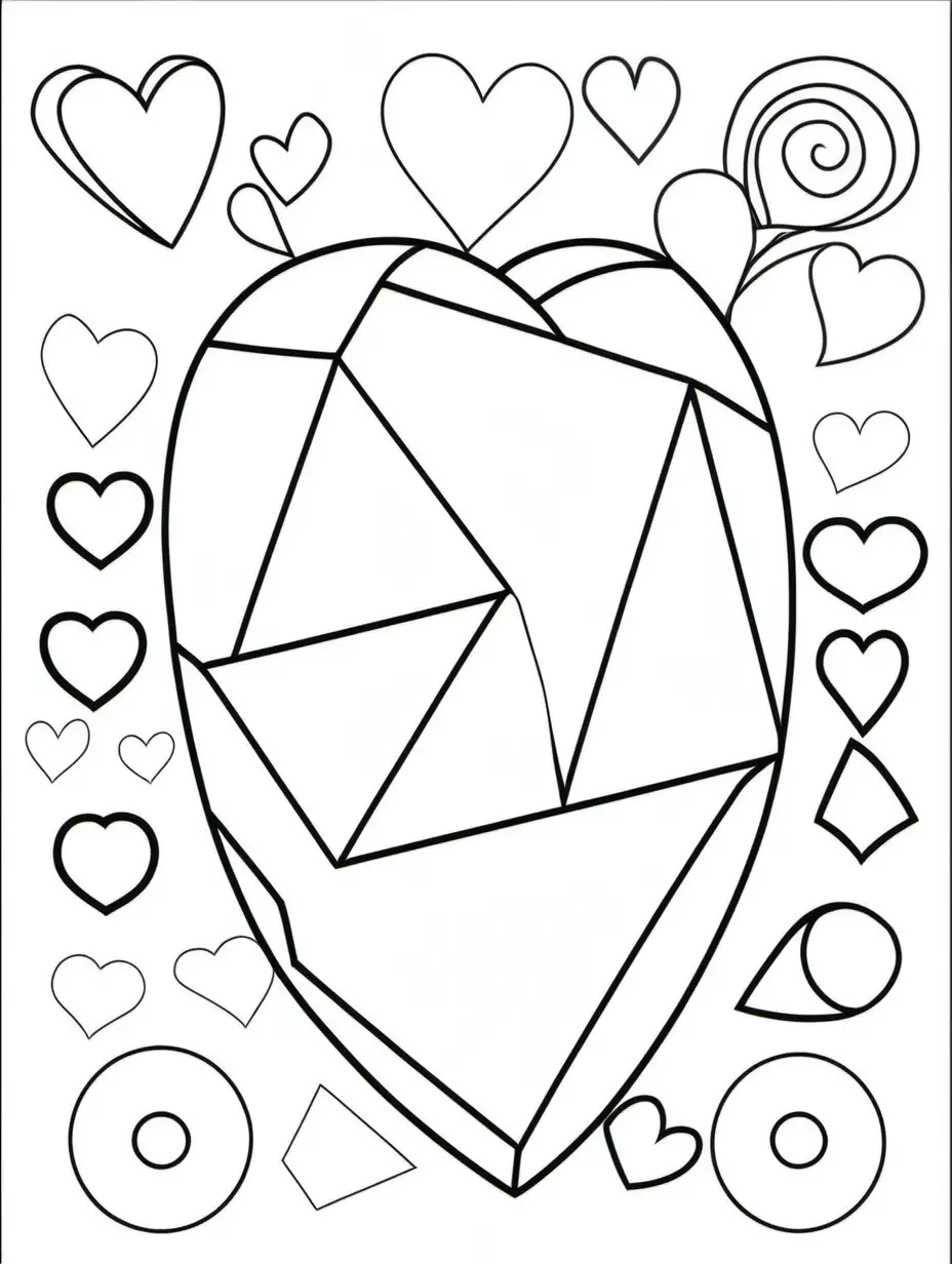 simple 2d shapes valentine coloring page edge to edge