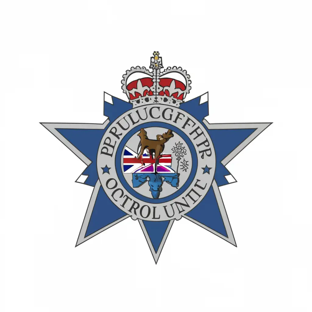 a logo design,with the text "PATROL UNIT", main symbol:A blue and white UK police crown star with the logo name inside,Moderate,clear background