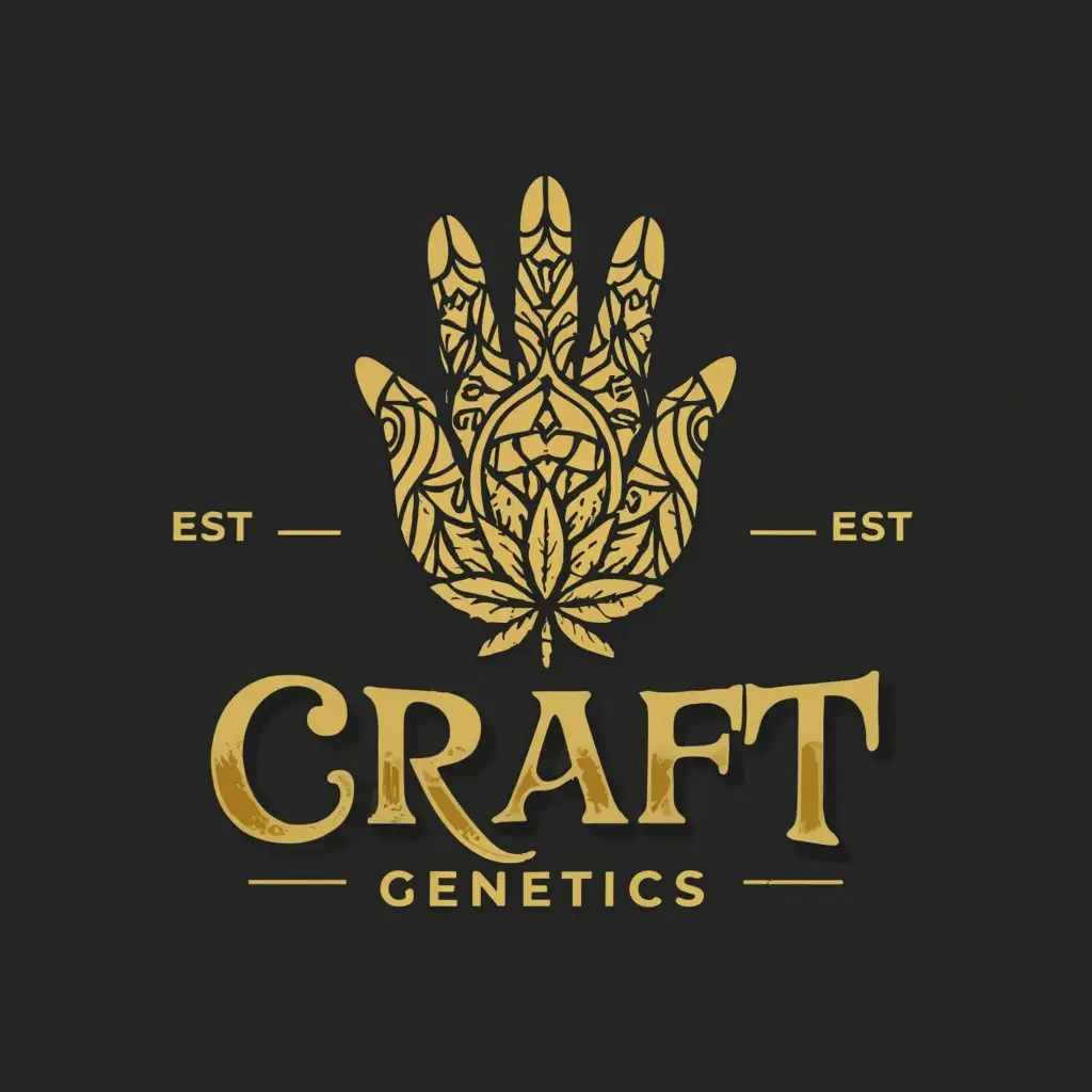 LOGO-Design-For-Craft-Limited-Genetics-Fortune-Teller-Hands-with-Golden-Leaf-Tattoos-Holding-Cannabis-Seed