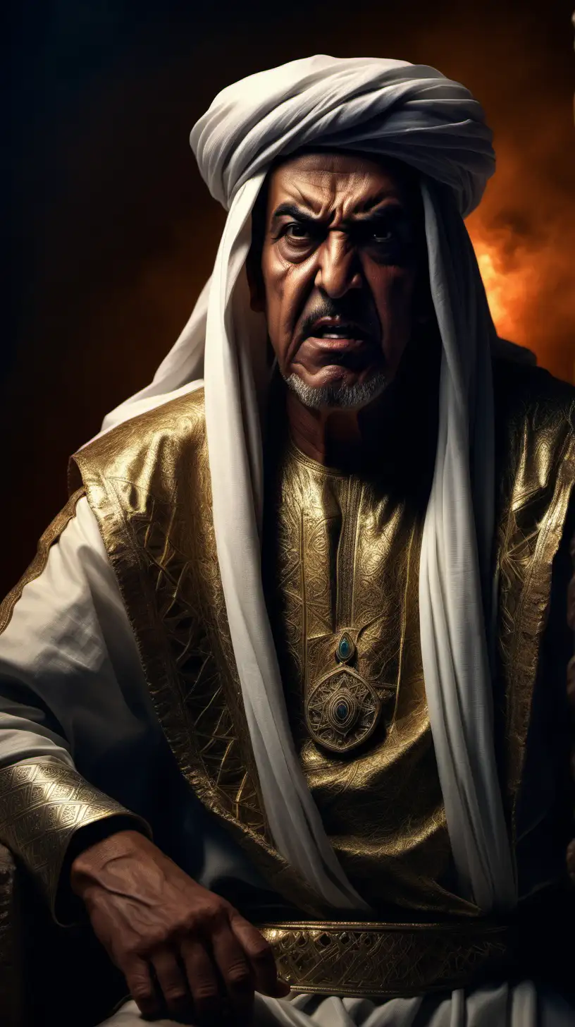 the ancient Moroccan ruler Ismail is angry. Let the background of the picture be a little dark
