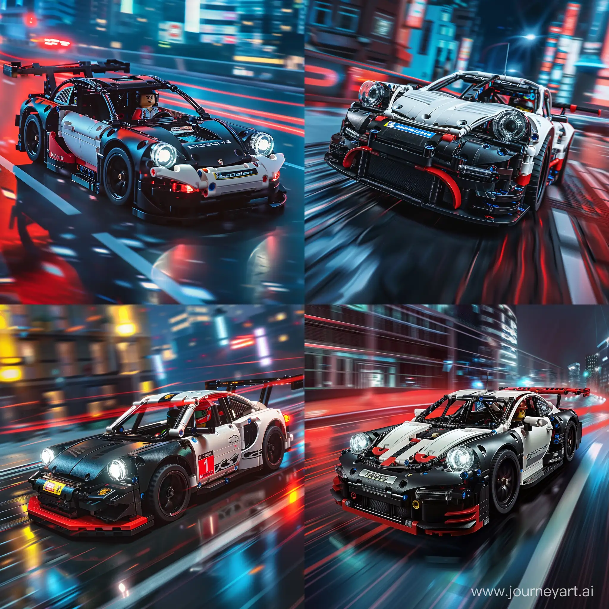 Sleek-Lego-Porsche-911-RSR-Racing-Through-Urban-Nightscape