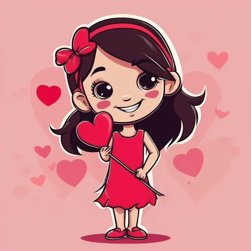 Joyful Valentines Day Cartoon Girl Celebrating Love