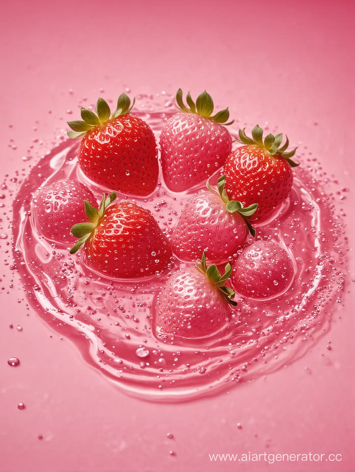 Pink-Sparkling-Water-with-Floating-Strawberries