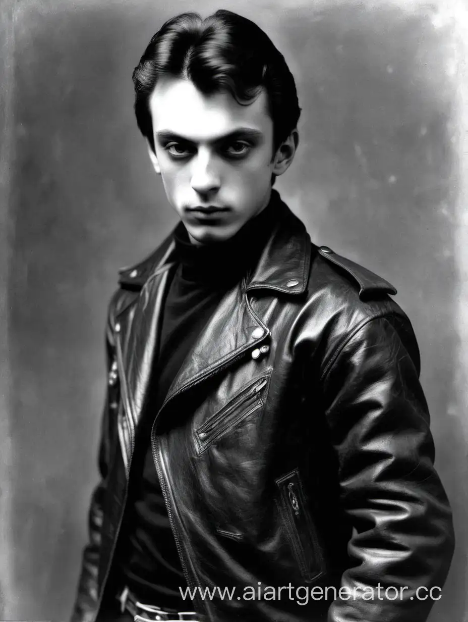 Молодой Михаил Боярский в чёрной кожаной куртке