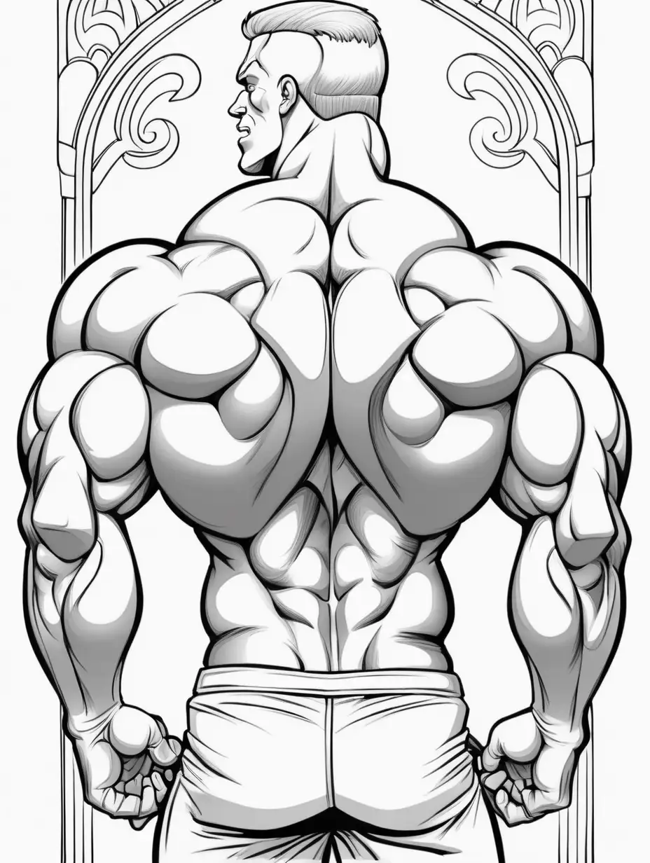 Muscular Bodybuilder in Coloring Book Style No Shading