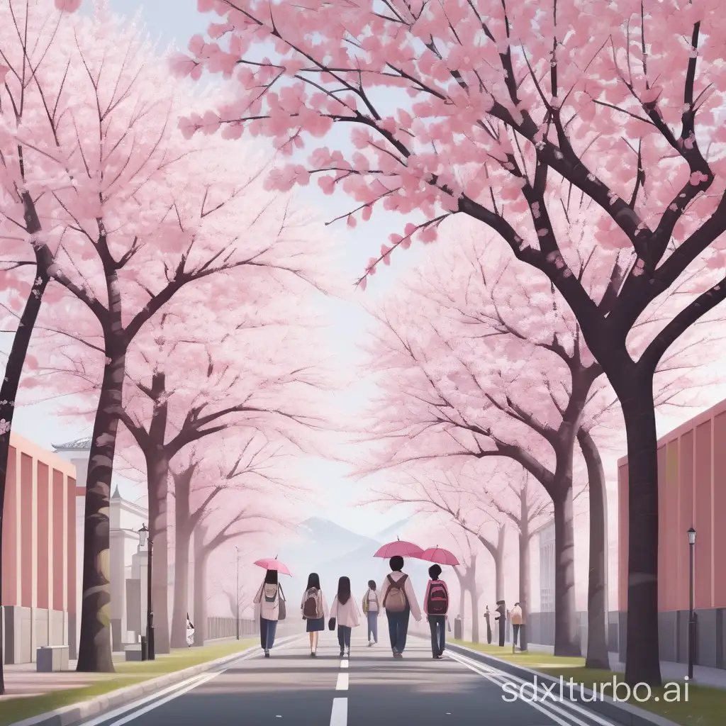 Cherry-Blossomlined-University-Road-with-Pedestrians