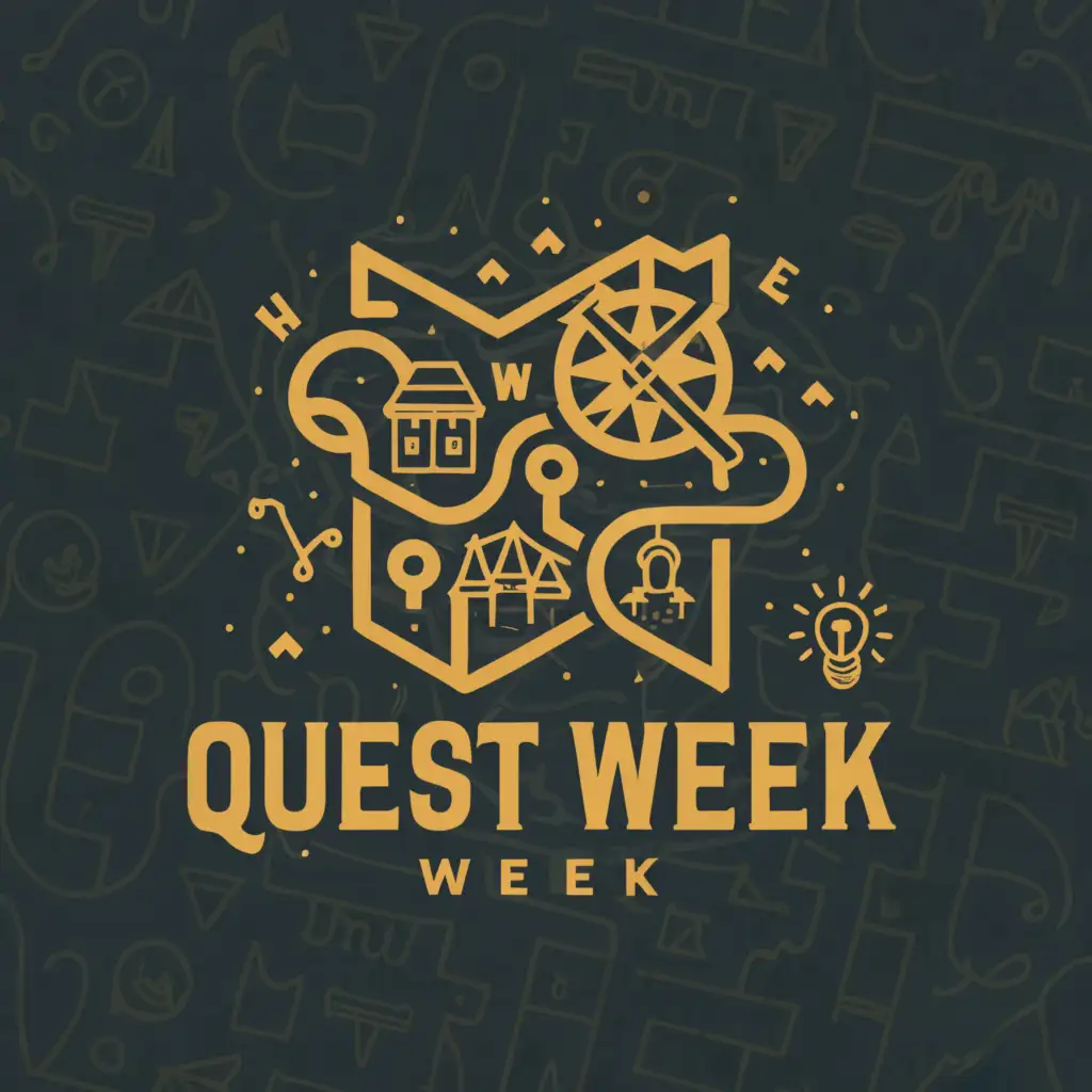 a logo design,with the text "Quest Week", main symbol:fun, map, adventure, quest,Moderate,clear background