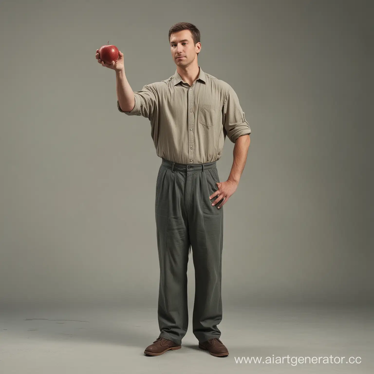 Man-Holding-Staff-and-Apple
