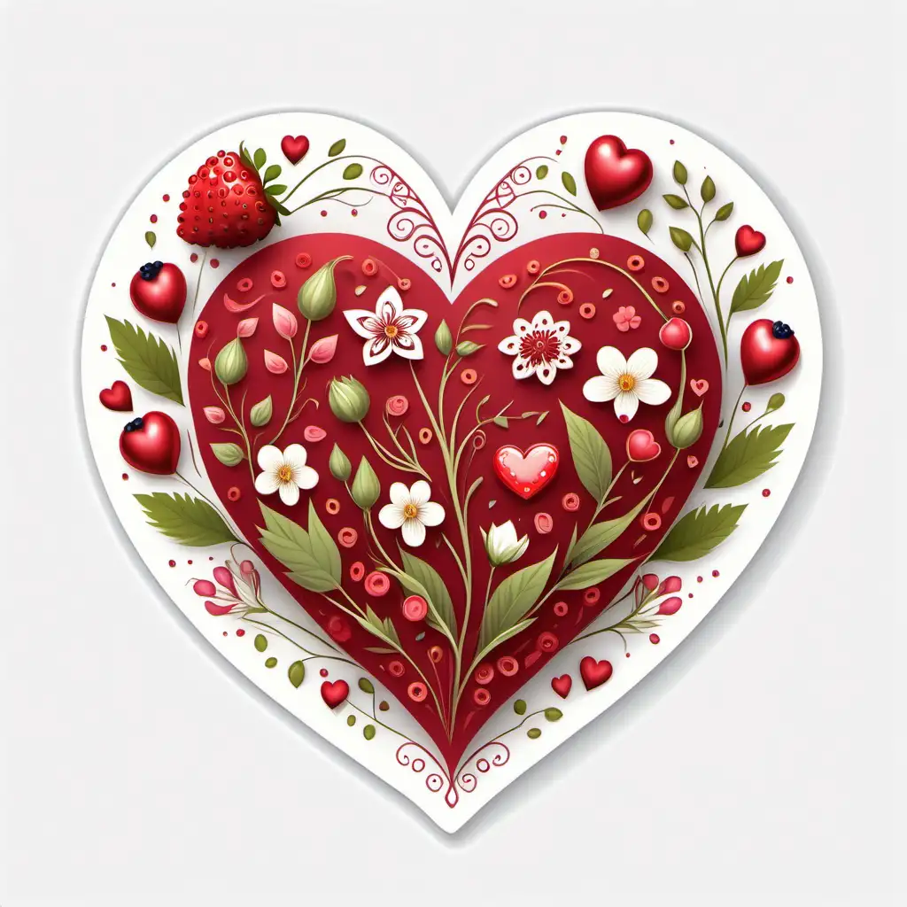Enchanting Valentines Day Heart Sticker in Berry Red Fairy Tale Style
