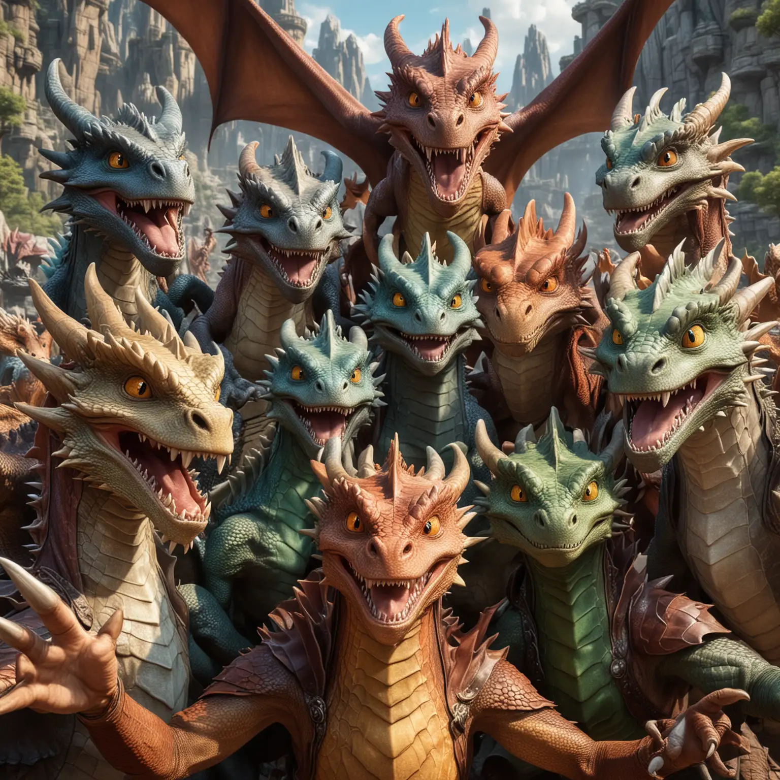 group of dragons making a selfie
