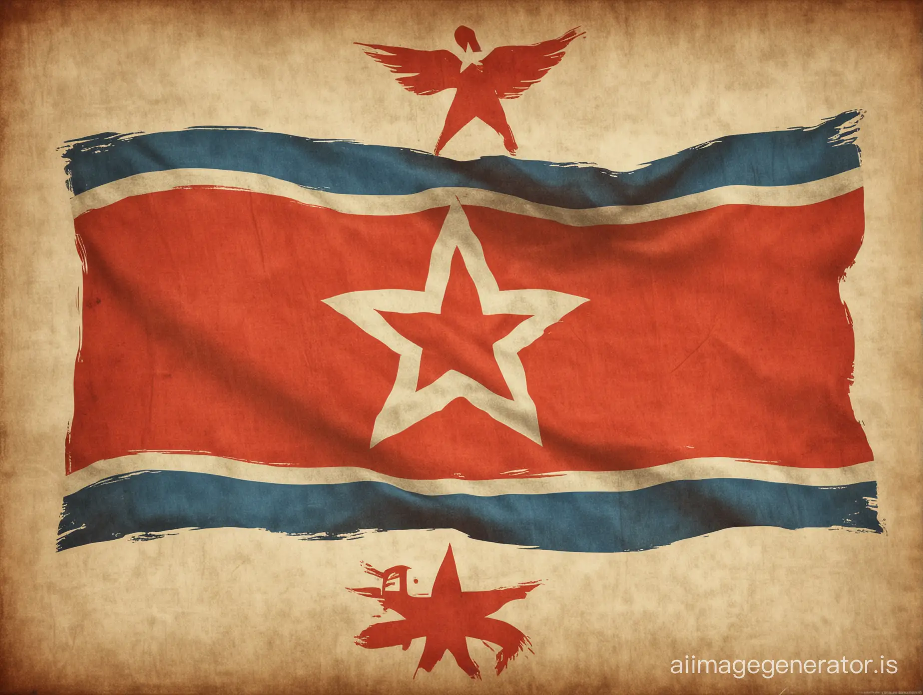 North Korean flag emblem propaganda poster