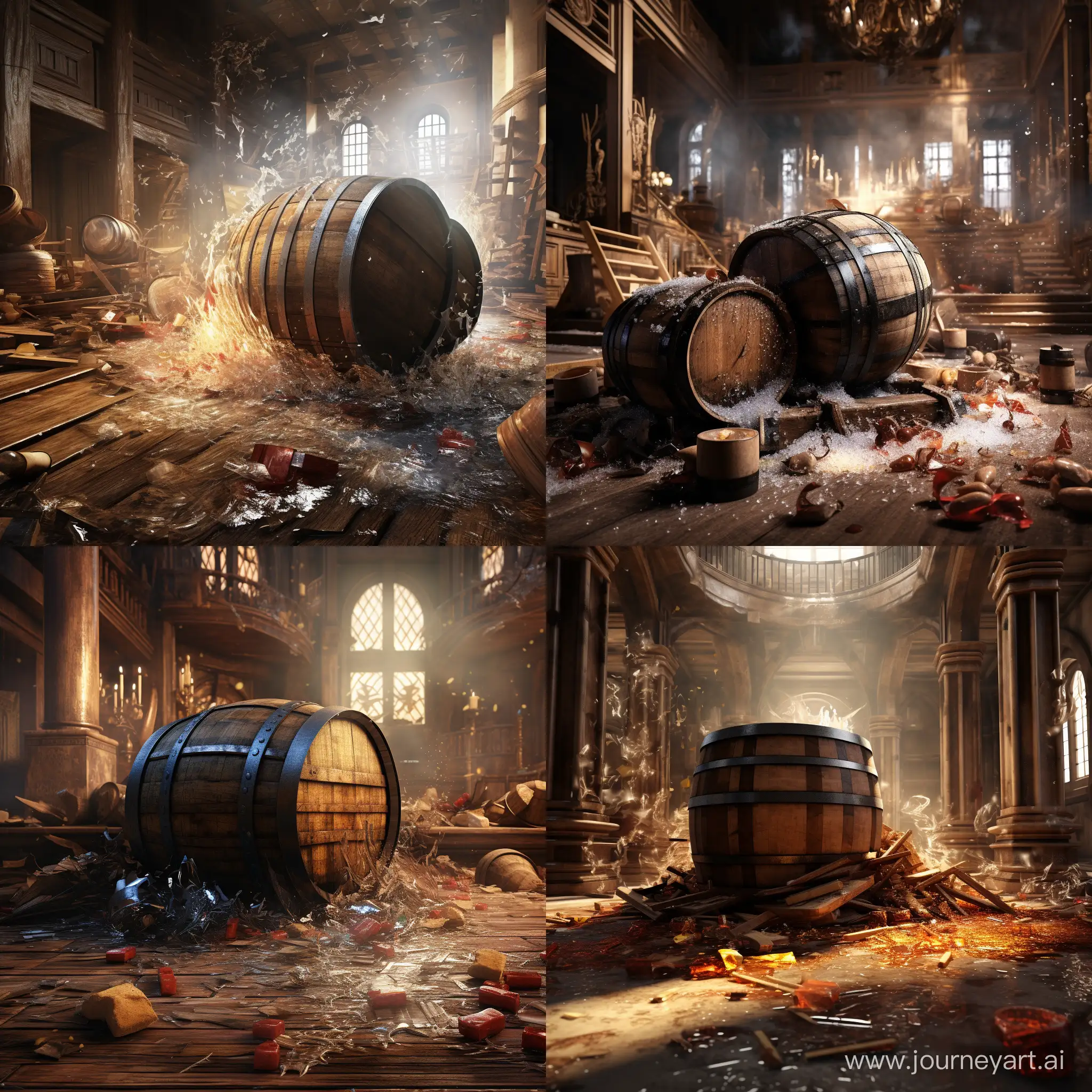 Dramatic-Renaissance-Scene-Shattered-Rum-Barrel-in-a-Grand-Warehouse