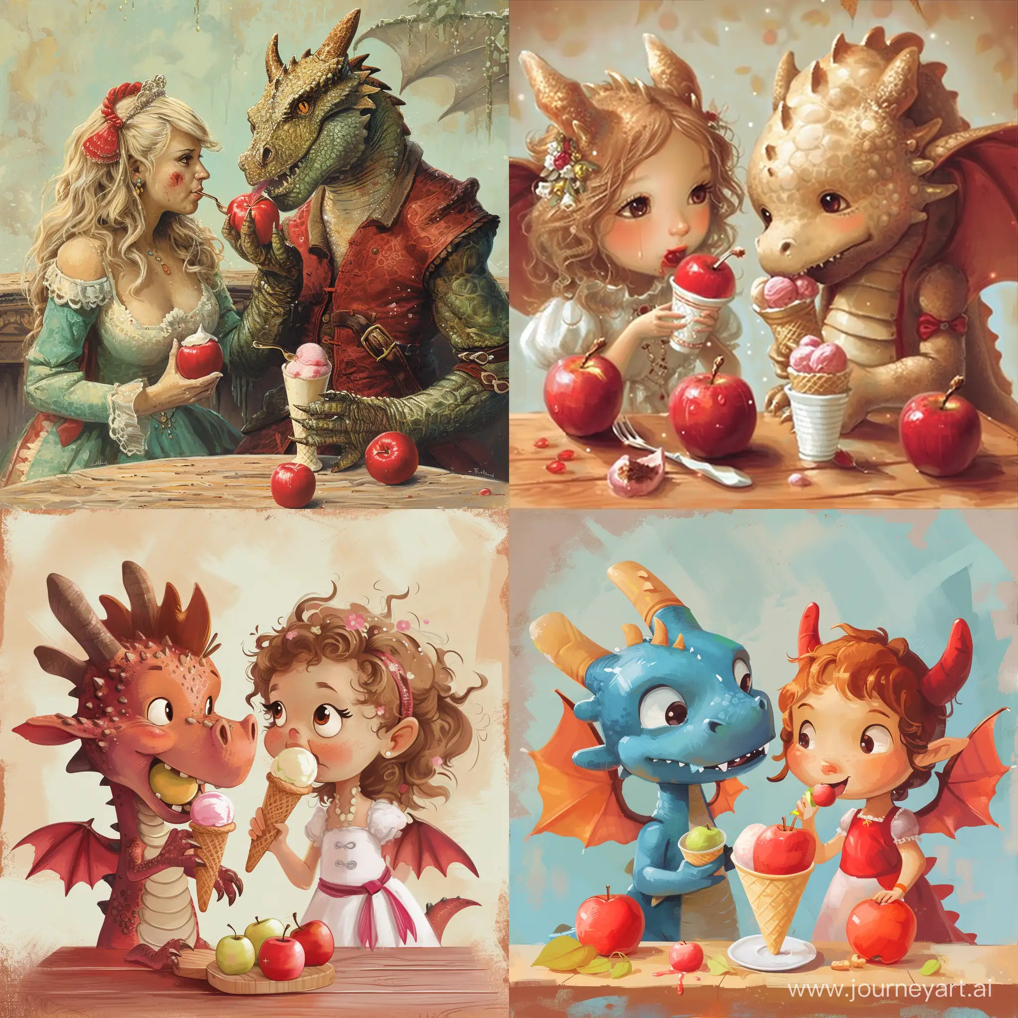 Enchanting-Encounter-Princess-and-Dragon-Indulge-in-Apples-and-Ice-Cream