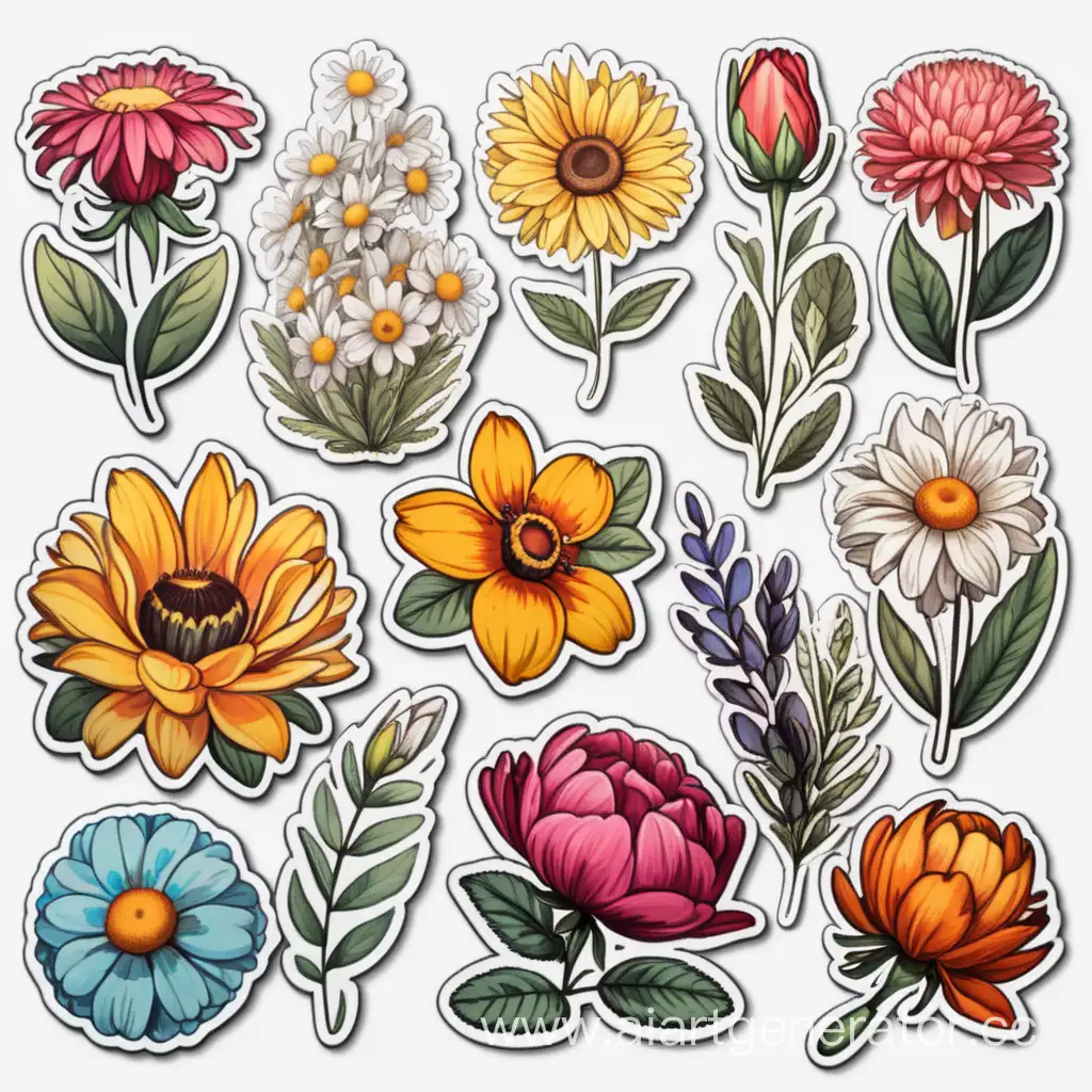 Colorful-Sticker-and-Flower-Collage-on-Clean-White-Background