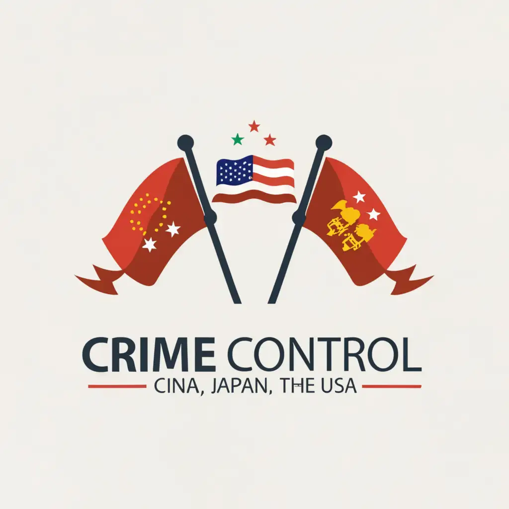 a logo design,with the text "Crime Control in China, Japan, USA Crime Control", main symbol:Flags,Moderate,be used in Education industry,clear background