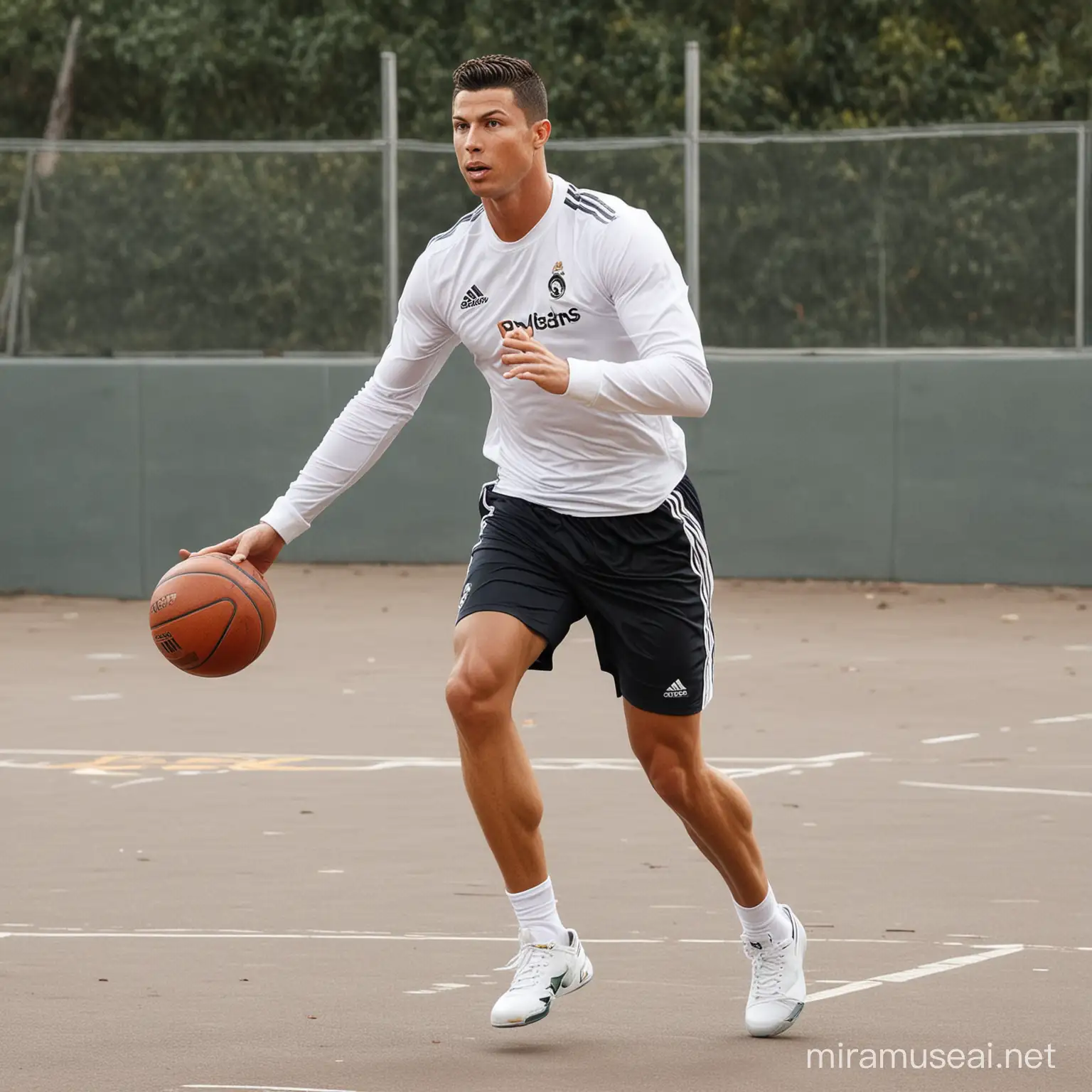 Soccer Star Cristiano Ronaldo Enjoys a Casual Basketball Game