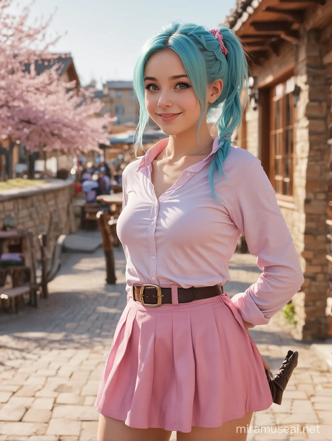 Cute Girl with Dragon Ball Inspired Style in Detailed Outdoor Setting