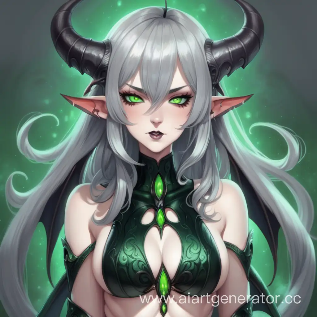 Devotees-Enthralled-by-the-Alluring-GreenEyed-Succubus-with-Gray-Hair