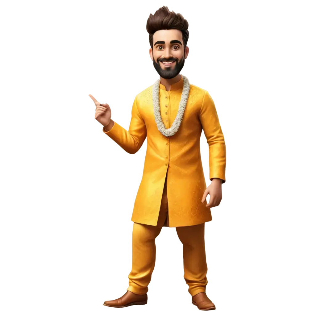 Vibrant-Haldi-Caricature-PNG-Image-of-a-Groom-Standing-Add-Joy-to-Your-Celebrations