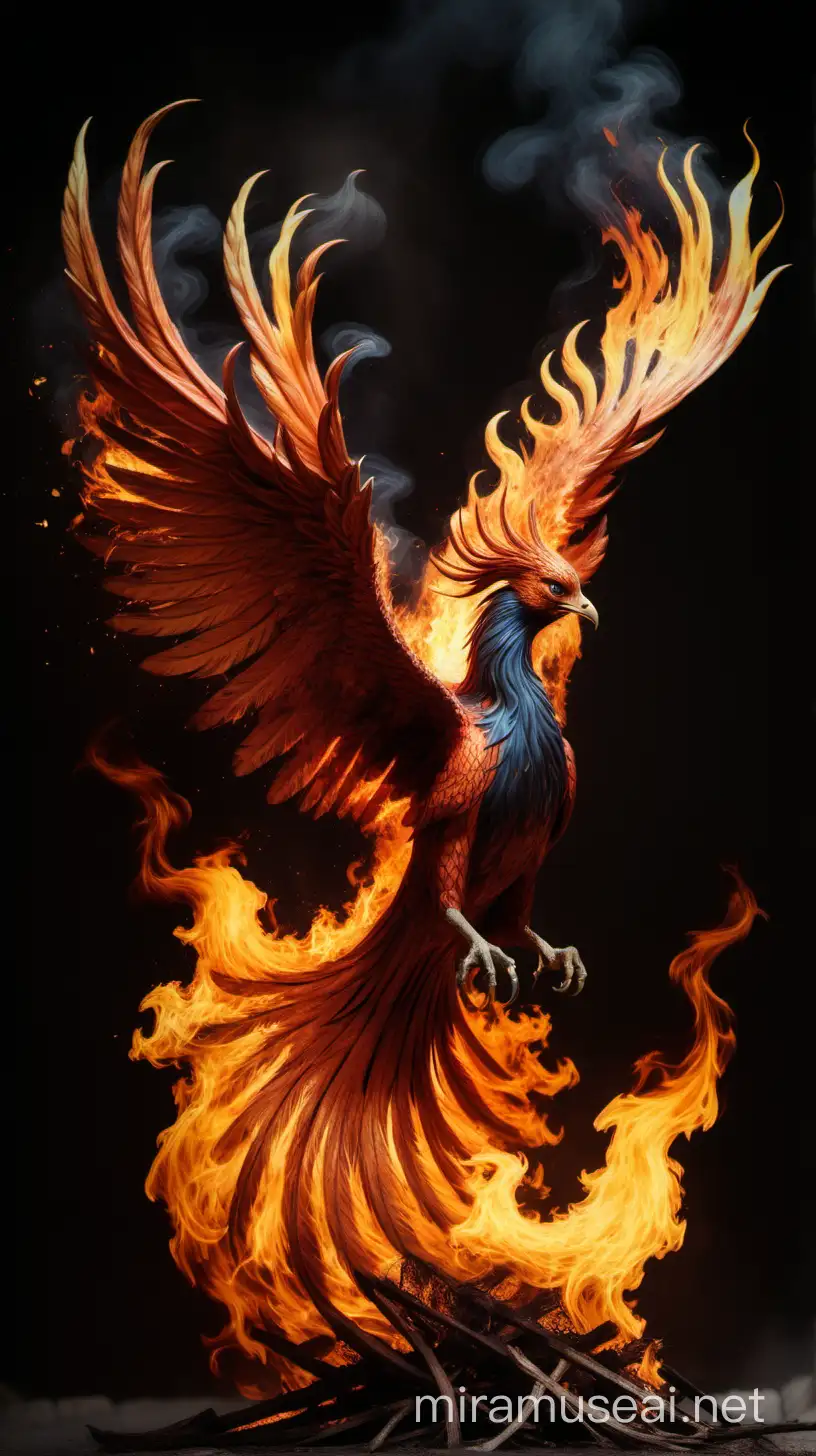 Phoenix Rising from Ashes in Fiery Escape