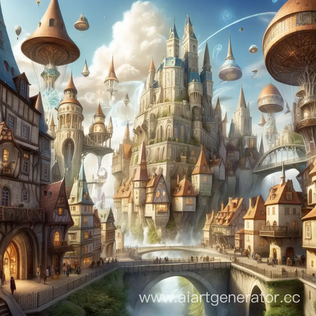 большой магический город, необычная идея, в зданиях используются элементы магии