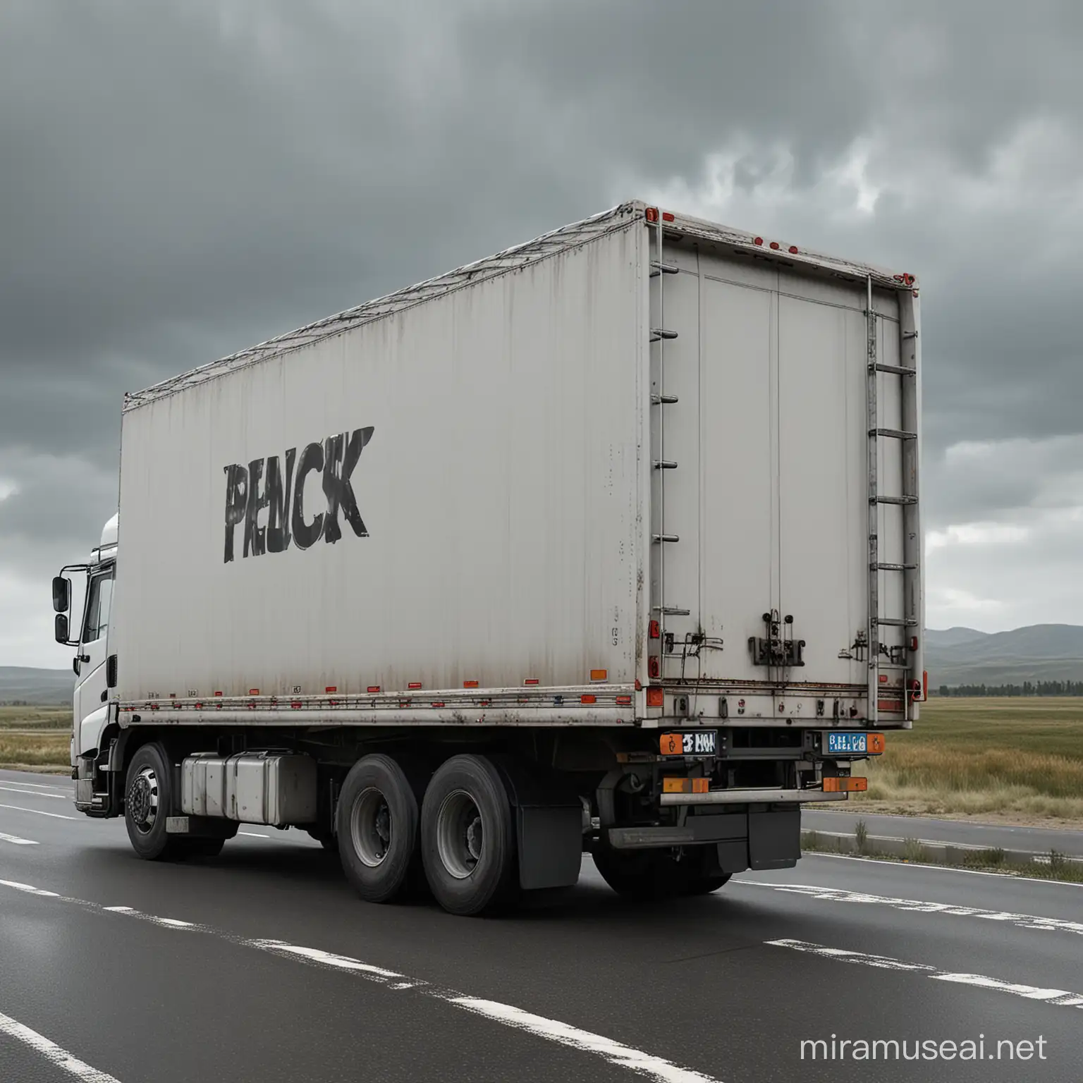 Realistic Truck Back with Blank Billboard on Highway Background