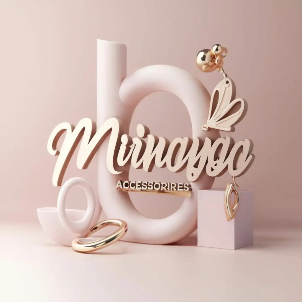 a logo design,with the text Mirnaya accessories, main symbol:Design a 3D logo for an Instagram business page titled Mirnaya Accessories, specializing in selling bracelets, earrings, and rings. The primary color scheme should include shades of pink and white, or solely pink. Key elements of the logo should feature the name Mirnaya Accessories in a feminine font, alongside representations of the accessories. Minimalistic,clear background