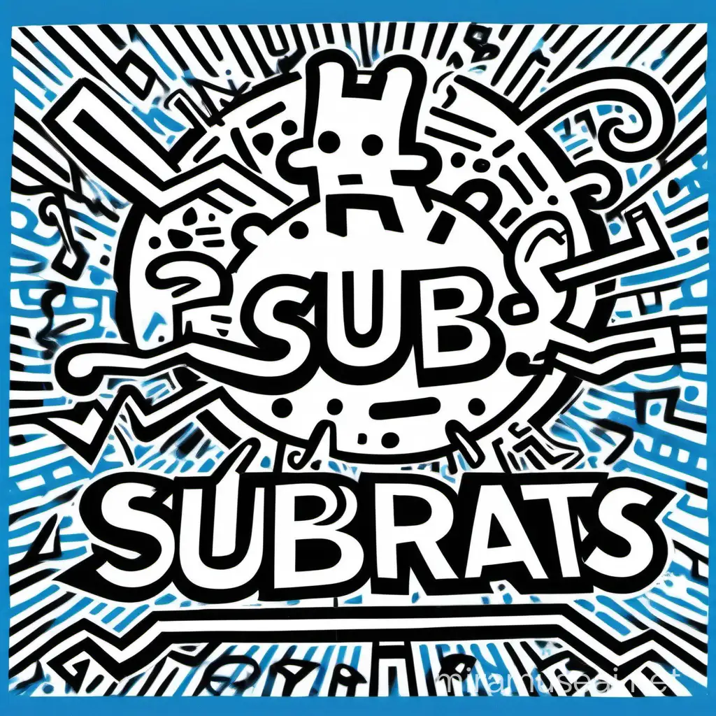Sub-rats
consists of geometric shapes, white background,
black and white style, Keith Haring style graffiti,
sharpie illustration, MBE illustration, thick lines,
grunge beauty style, mixed pattern, blue and
white porcelain color, text and emoji device