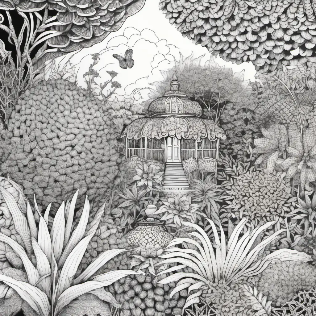 Zentangle Botanical Gardens,  coloring book that combines the meditative and intricate patterns of Zentangle art with exotic and imaginative botanical gardens. Each page can feature unique flora and fauna interwoven with mesmerizing Zentangle designs, offering a creative and calming coloring experience.