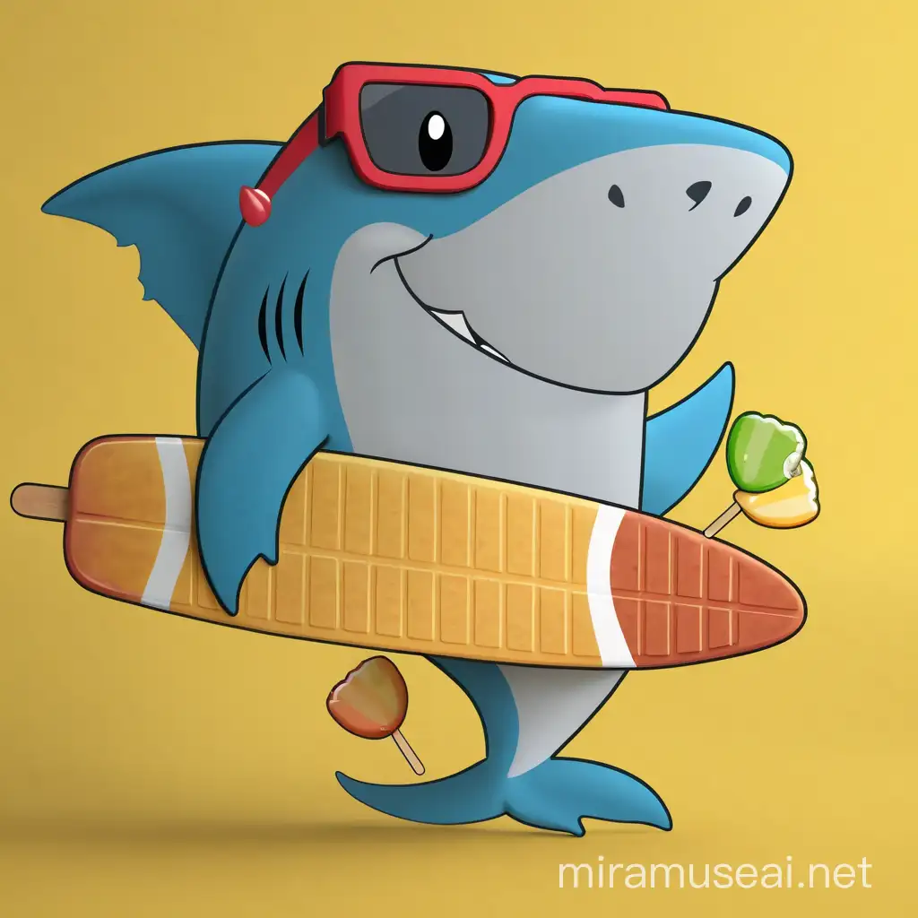 Shark holding a ice lollies in the summer cute animated shark don’t make the shark carry the board make it hold a ice pop