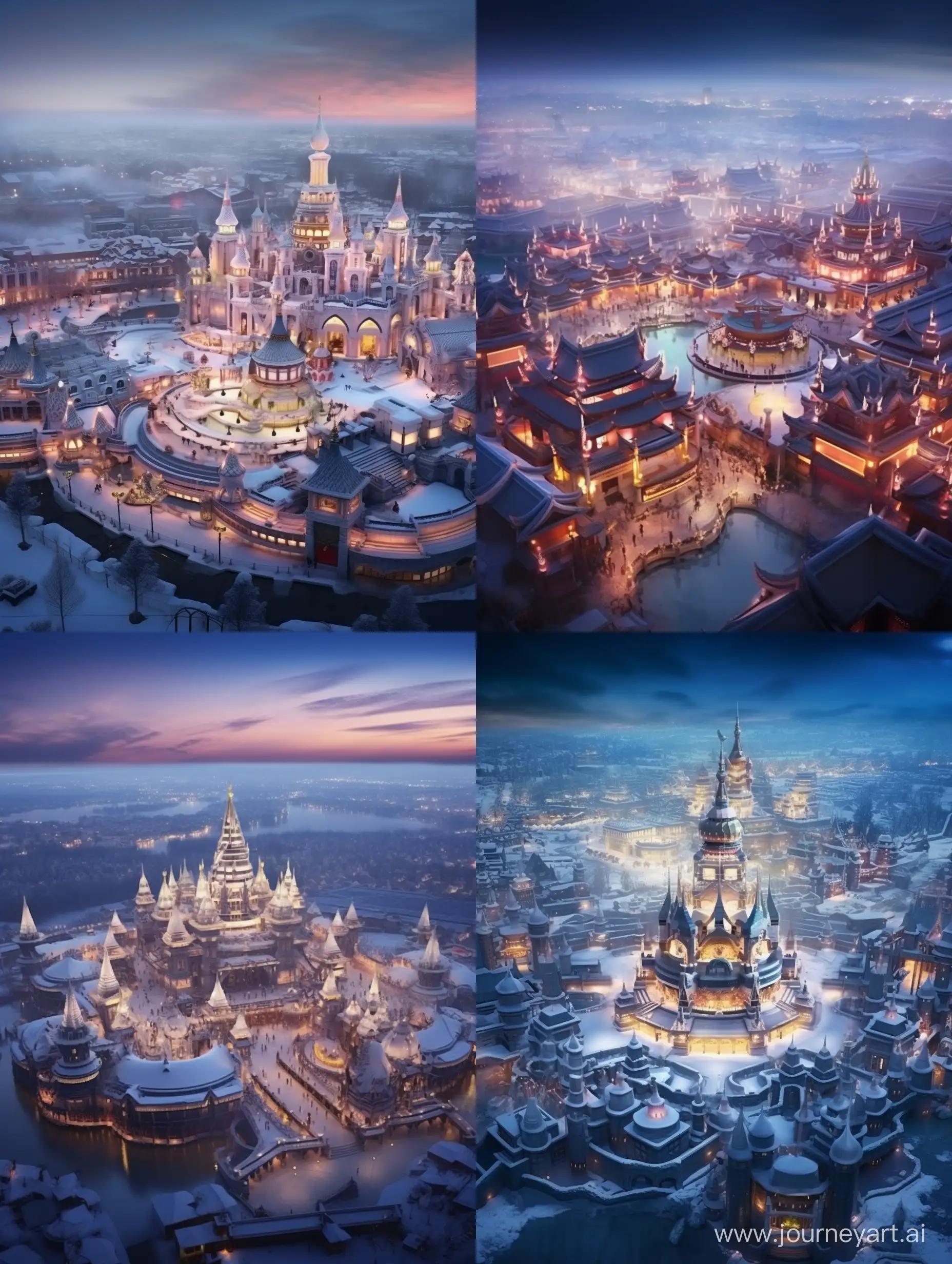 Enchanting-Nightfall-in-Harbin-Ice-and-Snow-World-Aerial-View